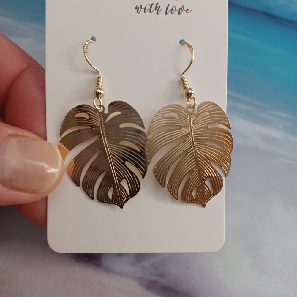 NWT HANDMADE FALL INTO THE LEAVES GOLD EARRINGS